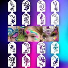 16Pcs Face Paint Stencils, Reusable PET Hollow Templates With Butterfly, Fairy, Mermaid, Unicorn Patterns, For Carnival, Halloween Party, Body Art Makeup - White - View 3