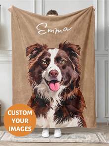 1pc Customized Pet Photo Blanket, Exclusive Gift For Cat Owners, 280GSM Super Soft Customized Heat-Pressed Blanket, Soft And Non-Shedding, Birthday Gift, Pet Memorial Gift, Pet Lover Gift, Personalized Dog Blanket, Rainbow Bridge Gift - Multicolor - View 1
