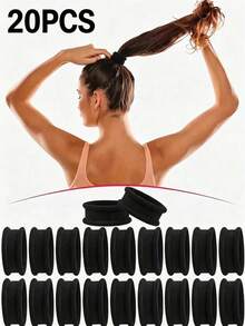 1/20pcs High Elasticity Super Wide Seamless Hair Bands - Non-Damaging Hair Ties, Perfect For Women's High Ponytails - Black - View 9