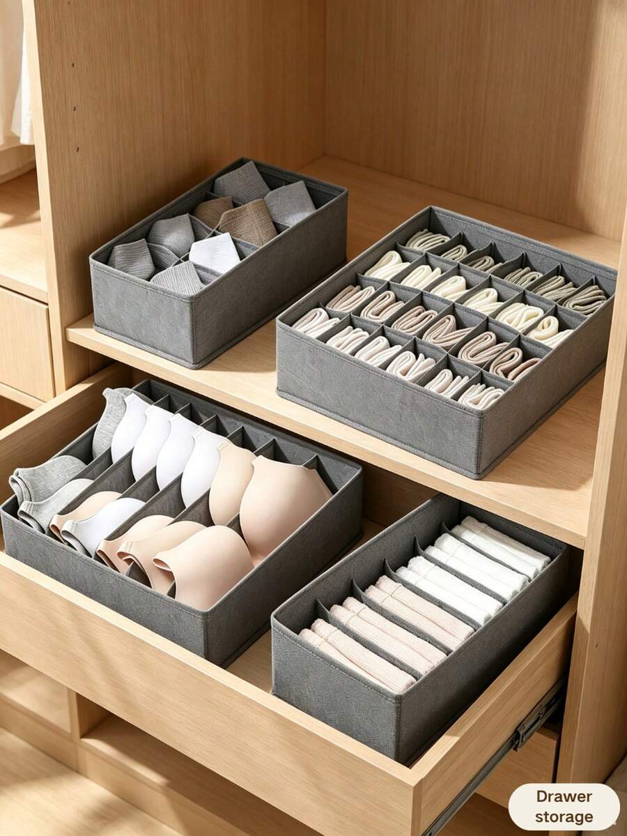 Non-Woven Fabric Underwear & Socks Storage Set, Wardrobe Organizer, Drawer Divider Storage Box, Foldable Storage Bag, Efficient Wardrobe Storage, Divided Storage Box, Home Decor, College Essentials Organizer, Storage Cabinet, Home Decor & Accessories, Home Essentials - Grey - View 1