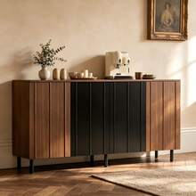 Küchenbuffet & Sideboard 160x35x80 cm, Nussbaumfarben/Schwarz, mit 4 Türen, verstellbaren Innenregalen und Metallbeinen, Beistellschrank, Anrichte, Kommode, Esszimmerschrank, Küchenschrank für Esszimmer, Küche, Wohnzimmer & Flur - Braun - Übersicht 6