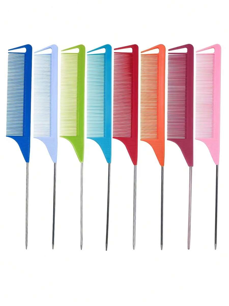 Professional Anti-Static Tail Comb - Long Steel Needle Hair Picking Comb - Professional Tail Comb - Suitable For Salon Hairstylists - Women's Metal Hair Dividing Comb - Multicolor - View 1
