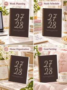 1pc 24-Month Monthly Planner 2027-2028, Leopard Number Cover Spiral Notebook, Lay-Flat Planner With Monthly Overview & Notes, Office Desk Accessories, Christmas Gifts, Bible Study Materials - Rectangle - View 7