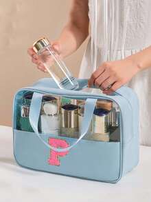 2/1pc Transparent PVC Material Toiletry Bag, Letter Makeup Bag With Embroidered Letters, Waterproof Travel Toiletry Bag, Letter Zipper Makeup Storage Bag, Cosmetic Organizer Bag, Portable Travel Makeup Bag, Suitable For Travel Toiletries - Multicolor - View 2