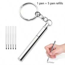 Mini Stainless Steel Keychain Ballpoint Pen, Neutral Ink, Portable Pocket Pen With Built-In Clip For Keys And Backpacks, Screw-On Cap Design, Secure Cap, Durable And Drop-Resistant, Compact Space-Saving, Emergency Writing, Suitable For Outdoor Travel And Office Notes, Metal Texture - Rectangle - View 6