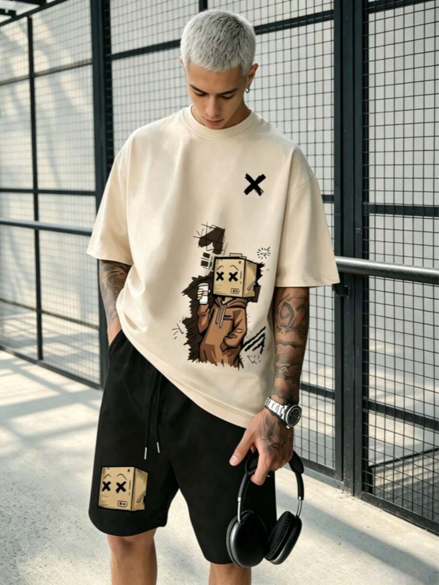 Simple Studio | Men's Summer Casual Round Neck Short Sleeve T-Shirt And Drawstring Waist Shorts Set