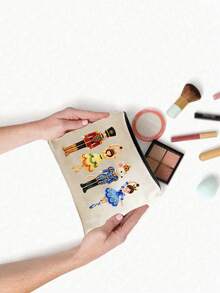 2D Nutcracker Theme Corduroy Makeup Bag, Includes Christmas Ballet And Other Elements, Holiday Gift Bag, Toiletry Bag, Multi-Functional Bag, Suitable For Commuting, Christmas Gift (2D Printed Pattern) - Multicolor - View 8