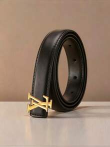 Ladies Versatile Thin Faux Leather Belt, Classic Geometric Shape Gold Buckle, Stylish Waistband For Office, Party And Daily Matching - Multicolor - View 8