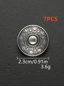 7pcs Vintage Engraved Round Metal Hand Sew Buttons, Embossed Pattern Decorative Sewing Buttons For Suit Coat Jacket Garment DIY Accessories - Multicolor - View 24