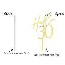 3pcs Gold Acrylic "18 30 40 50 60 21" Birthday Cake Topper, Birthday Cake Decorations, Birthday Gift - Gold - View 14