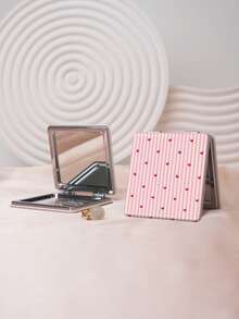 1PC Millennium Y2K Series Portable Vanity Mirror, Foldable Lightweight Ultra-Thin Convenient Hand Mirror, PU Leather, Suitable For Multiple Scenarios And All People, Foldable Small Square Mirror, Pocket Mirror, Cartoon Love Heart Bow And Ditsy Floral Print Pattern Design, Exquisite Handheld 180° Flip Cover Multi-Function Mini Mirror Compact Mirror Mirrors - Multicolor - View 2