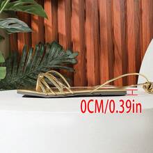 1 Pair Solid Color Sexy Criss-Cross Strap Gold Flat Sandals For Party, Vacation, Beach, Outdoor, Spring And Autumn - Gold - View 7