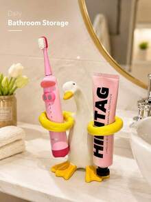 1pc Charming "Hug Duck" Ceramic Toothbrush Holder, Both Toothbrush Storage Rack And Bathroom Countertop Organizer; Its Unique Duck Design Combines Fashion And Functionality, Making It A Versatile And Elegant Accessory For Your Bathroom Vanity. - Multicolor - View 10