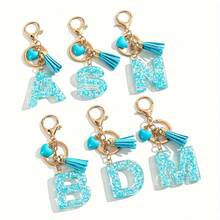 20pcs Random Style Letter Blue Heart Tassel Keychain Cute INS Style Bag Pendant Car Charm Accessory - one-size - View 11