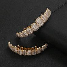 Hip Hop Grillz Teeth Jewelry Rhinestone Decorated Gold Silver Electroplated Brass Party Accessory - Multicolor - View 4