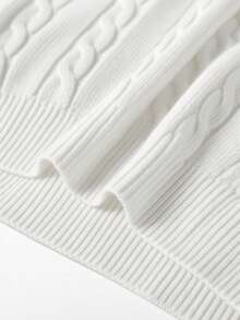 Women's White Cable Knit Long Sleeve Pullover Sweater, Warm Lining Regular Fit Top For Autumn/Winter - White - View 11