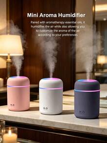 300ml Ultrasonic Aromatherapy Humidifier, 7-Color Ambient Light, USB Desktop Cool Mist Humidifier, 2 Mist Modes, Portable Air Purifier, Auto Shut-Off Function, Suitable For Bedroom, Living Room, Office, Car And Other Relatively Larger Spaces. (Includes 6 Essential Oils) - Mist - View 2