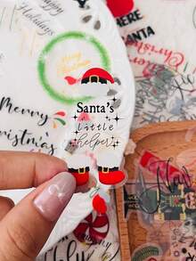 50pcs Christmas Stickers Minimalist Text & Line Decoration For Luggage, Laptop, Scrapbook, Diary, DIY Skateboard, Guitar, Helmet, Water Cup, Holiday Gift Decals - one-size - View 6