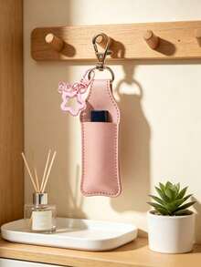 Sweet Style PU Leather Lipstick Holder Keychain, Bag Charm Accessory With Transparent Bear And Star Candy Pendant, Built-In Card Slot For Lipstick/Lip Balm, Lobster Clasp Design For Easy Attachment To Bag Exterior, Exquisite Girly Design, Compact And Space-Saving, Functional Storage And Decorative Bag Charm - Multicolor - View 4