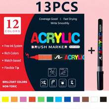 13-60 Colors Acrylic Paint Markers, Soft Brush Tip, Water-Based Acrylic Paint Pens, Smooth Writing, Suitable For Stone, Wood, Glass, Canvas, DIY Crafts - Multicolor - View 14