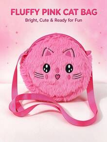 Girls' Cartoon Cat Embroidered Plush Mini Crossbody Bag, Cute Style, Suitable For Daily Outings, Parties, All Seasons - Multicolor - View 6