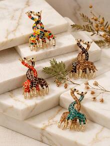 Enamel Giraffe Brooches For Women Animal Pins Casual Accessories Gifts - Giraffe (2280) - View 1