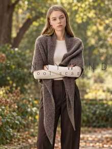 1pc Women's Striped Solid Color Fashion Casual Versatile Wool Knit Triangle Scarf Shawl, Suitable For Autumn/Winter Daily Wear - Floral Coffee - View 2