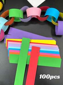 100pcs 27ft Rainbow Paper Chain Set,DIY Party Decoration, Double-Sided Rainbow Color Paper Chain, Suitable For Classroom Decoration,Birthday Party Rainbow Paper Chain Decoration - Multicolor - View 10
