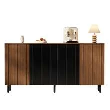 Küchenbuffet & Sideboard 160x35x80 cm, Nussbaumfarben/Schwarz, mit 4 Türen, verstellbaren Innenregalen und Metallbeinen, Beistellschrank, Anrichte, Kommode, Esszimmerschrank, Küchenschrank für Esszimmer, Küche, Wohnzimmer & Flur - Braun - Übersicht 8