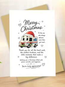 1pc Merry Christmas Greeting Card For Mail Carrier Appreciation Thank You Note For Delivery Worker Holiday Gift For Postal Staff Flat Paper Card For Coworkers - Multicolor - View 5