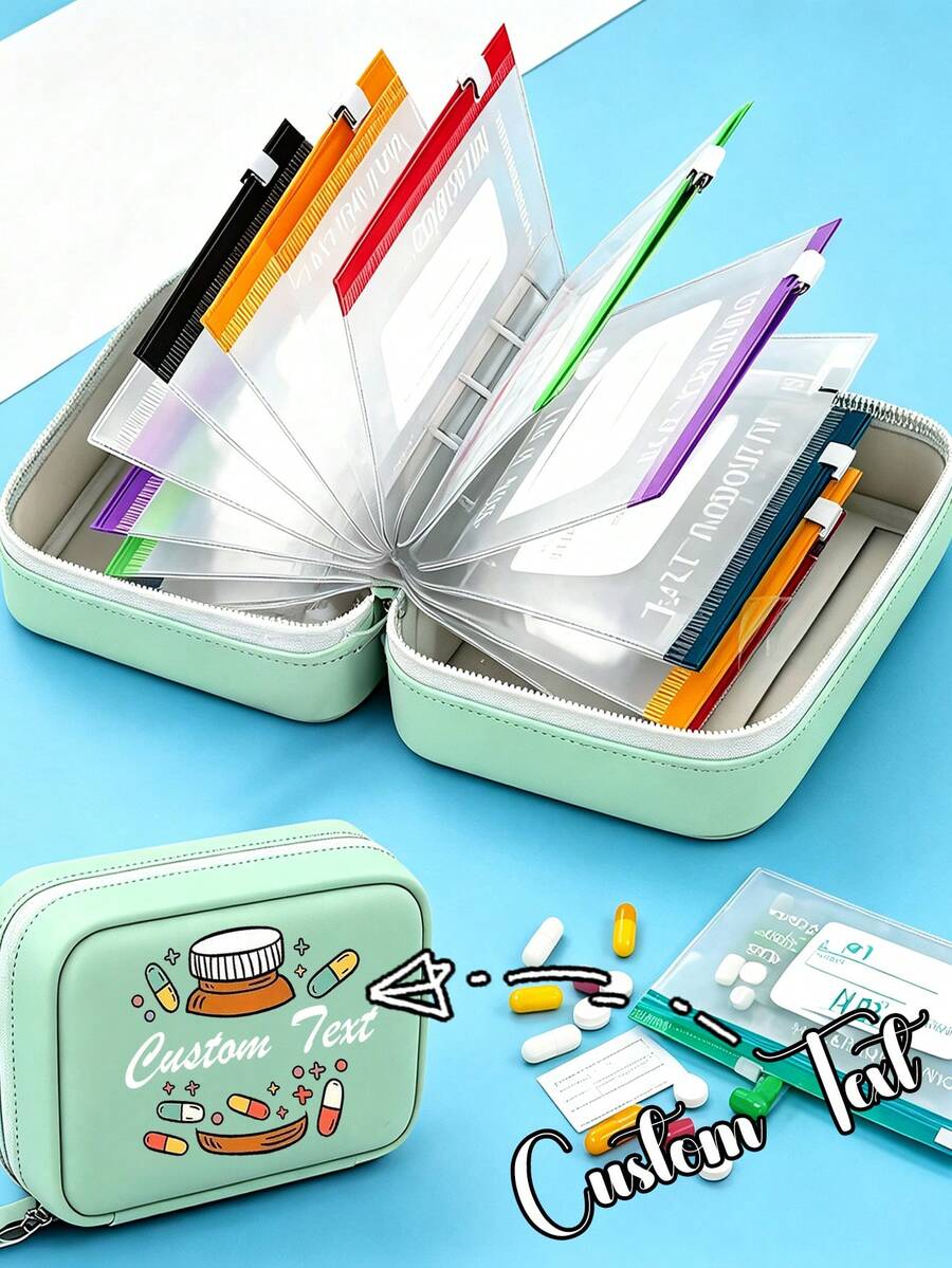 Customizable Pillbox Set, Pillbox Storage Bag, Storage Bag, Large Capacity 7-Day Pillbox, Suitable For Twice-Daily Use, Comes With 7 Color-Coded Storage Bags, Reusable, Travel Pillbox. - Multicolor - View 1