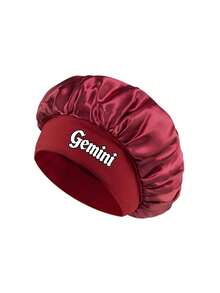 Women 12 Zodiac Signs Satin Hair Bonnet, Horoscope Letter Print Sleep Cap, Wide Elastic Band Silky Night Cap, Soft Satin Headwear For Hair Protection - Burgundy - View 13