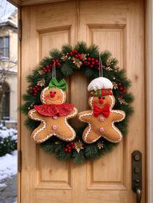 1/2Pcs Gingerbread Man Christmas Ornaments, Soft Plush Gingerbread Hanging DecorXmas Tree Pendant With Bowknot, Holiday Home Party DecorKids Gift - Multicolor - View 4