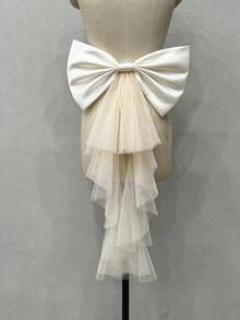 1pc White Satin Back Bow Decoration With Asymmetrical Mesh Streamers For Waist. Valentine's Day Accessories - Multicolor - View 29
