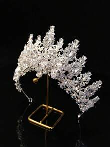 1pc Fashionable Luxurious Bride Wedding Alloy Silver Zirconia Crown Photography Headpiece Wedding Hair Accessory Crystal Rhinestone Headband New European American Style - Multicolor - View 3