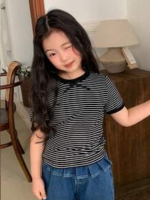 Tween Girls Extended Size T-Shirts - Black and White - View 1