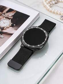 Loop 磁吸米蘭式錶帶 + 水鑽鑲嵌錶殼，相容 Galaxy Watch9/8 40mm 44mm，柔軟透氣貼身可調節金屬網狀錶帶，時尚奢華防震硬 PC 錶殼，相容 Galaxy Watch 女款休閒運動商務派對錶帶與錶殼套組，易佩戴，舒適耐用 - 米蘭錶帶+鑲鑽錶殼-黑色 - 查看 5