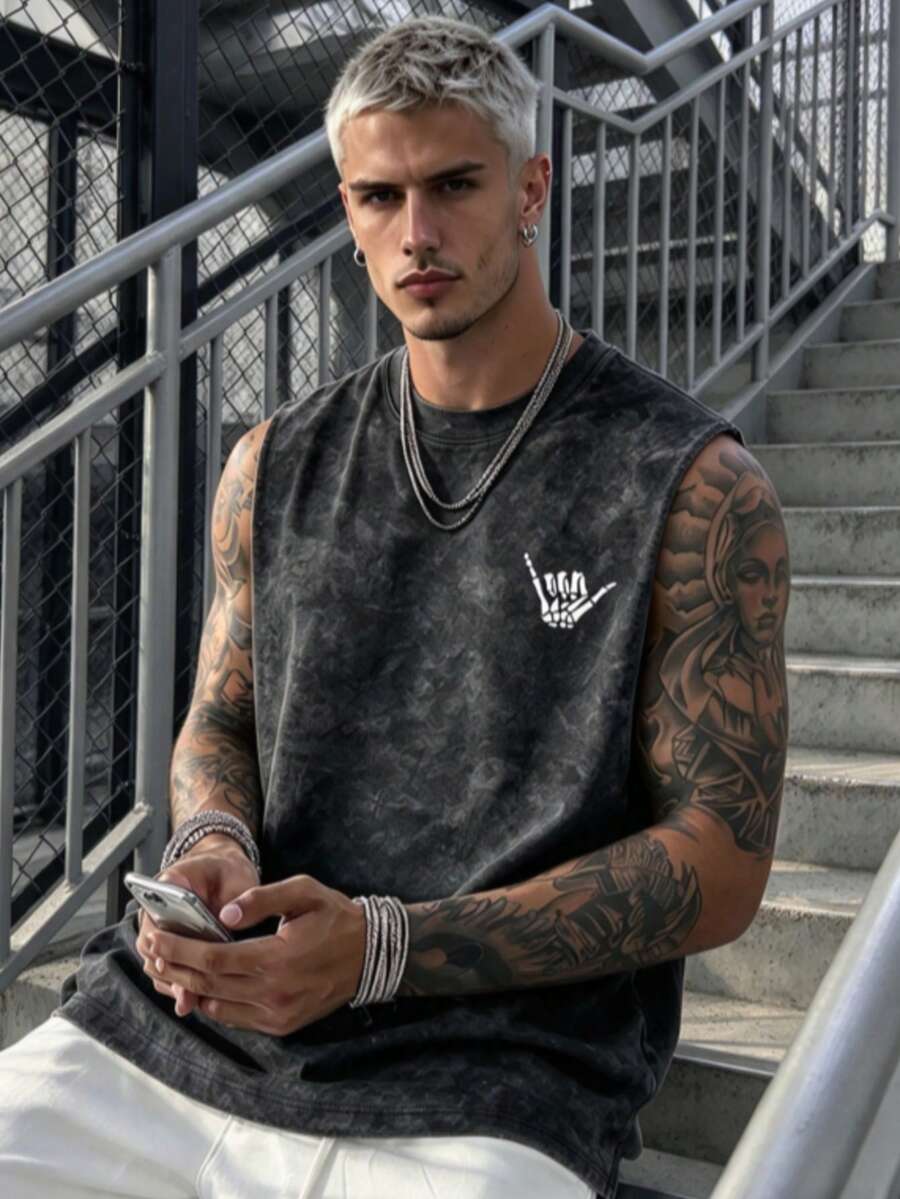Simple Studio | Men's Vintage Rugged Style Washed Short Sleeve Tank Top | Suitable For Summer Wear | Comfortable & Breathable | Leading Fashion