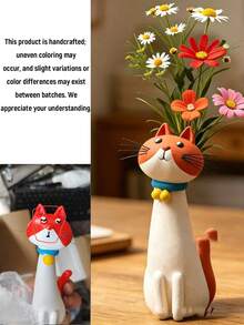 Handmade Funny Cat Vase, Artistic Animal Vase, Quirky Garden Statue Home Decor, Creative Unique Cat Decoration - Multicolor - View 11