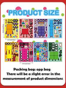 MASSDI 8 Sheets Math Building Blocks Children's Toy Stickers, Classroom Educational Interactive Toys, Number & Creature Building Block Face Stickers, Halloween Party Supplies, Christmas Season, Children's Birthday Gifts, Gift Bag Fillers, DIY Craft Activity Decoration Set - Multicolor - View 10