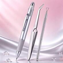 3/1pc Nail Art Tool Set, 4-In-1 Multi-Head Rhinestone Dotting Pen + Nail Extension Shaping Tweezers + Triangular Stainless Steel Cuticle Pusher, Nail Painting Dotting, Rhinestone Embedding, Gel Nail Shaping, Nail Grooming, Professional Salon Nail Artist And Home DIY Nail Art Tools - Nail Tools - View 3