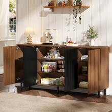 Küchenbuffet & Sideboard 160x35x80 cm, Nussbaumfarben/Schwarz, mit 4 Türen, verstellbaren Innenregalen und Metallbeinen, Beistellschrank, Anrichte, Kommode, Esszimmerschrank, Küchenschrank für Esszimmer, Küche, Wohnzimmer & Flur - Braun - Übersicht 1