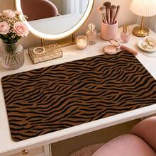 Brown Black Tiger Stripe Extended Mouse Pad, Plush Animal Pattern Textured Large Desk Mat With Non-Slip Base, Smooth Cloth & Natural Rubber For Office Gaming Home Study Workspace, 4 Sizes Available - View 2