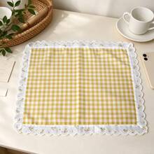 1/4pcs Korean Ins Style Yellow Plaid Classic Art Small Yellow Flower Lace Table Mat Napkin, Suitable For Wedding, Valentine's Day, Home Use And More - Multicolor - View 11
