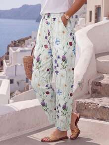 Women Leisure Floral Print Pants Spring Casual Vacation - Multicolor - View 1