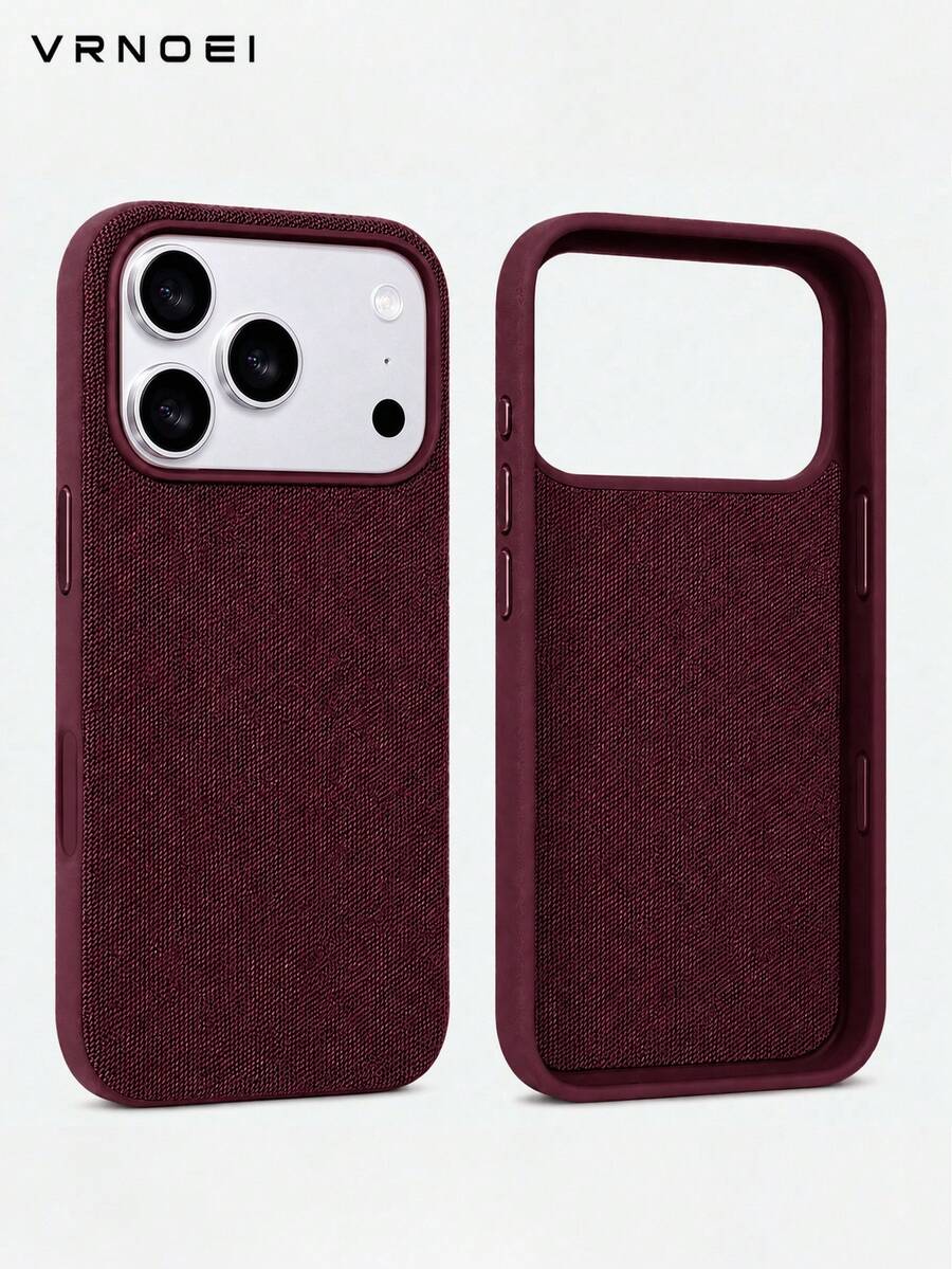 VRNOEI 奢華酒紅色科技編織磁吸手機殼，相容 iPhone 17 Pro 16 15 14 13 17 Pro Max，高品質無線充電磁吸設計，金屬質感按鈕
