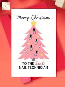 1pc Personalized For Nail Tech Christmas Card Suitable For Nail Technicians/ For Nail Artists/Manicurists - Holiday Appreciation Gift, English Greeting Card With For Nail Salon Staff Design - One Size Fits All - View 1