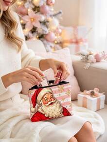 Double-Sided Printed Coin Purse/Organizer/Makeup Bag Featuring A Striped Santa Claus Pattern; Includes A Zipper And Is Lightweight And Portable Christmas Thanksgiving - Multicolor - View 2