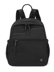 Man Color Block Backpack Lightweight Waterproof Daypack For Commute & Shopping Contrast Purple Beige Drawstring Detail - Multicolor - View 16