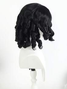 Black Short Curly Bob Wig For Women, Vintage Loose Wave Shoulder Length Synthetic Wig With Side Part, Natural Looking Retro Curly Wig For Daily Party Cosplay Wear - Black - View 7